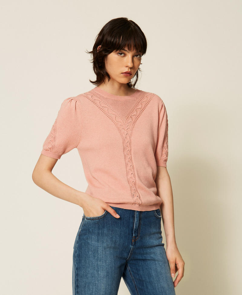 Pull en laine m&eacute;lang&eacute;e ajour&eacute;e Rose Poudre Femme 262TP3210_00916_02