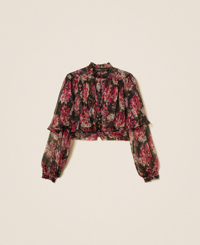Silk creponne floral shirt Black/Magenta Floral Print Woman 252TS2351_13099_S0
