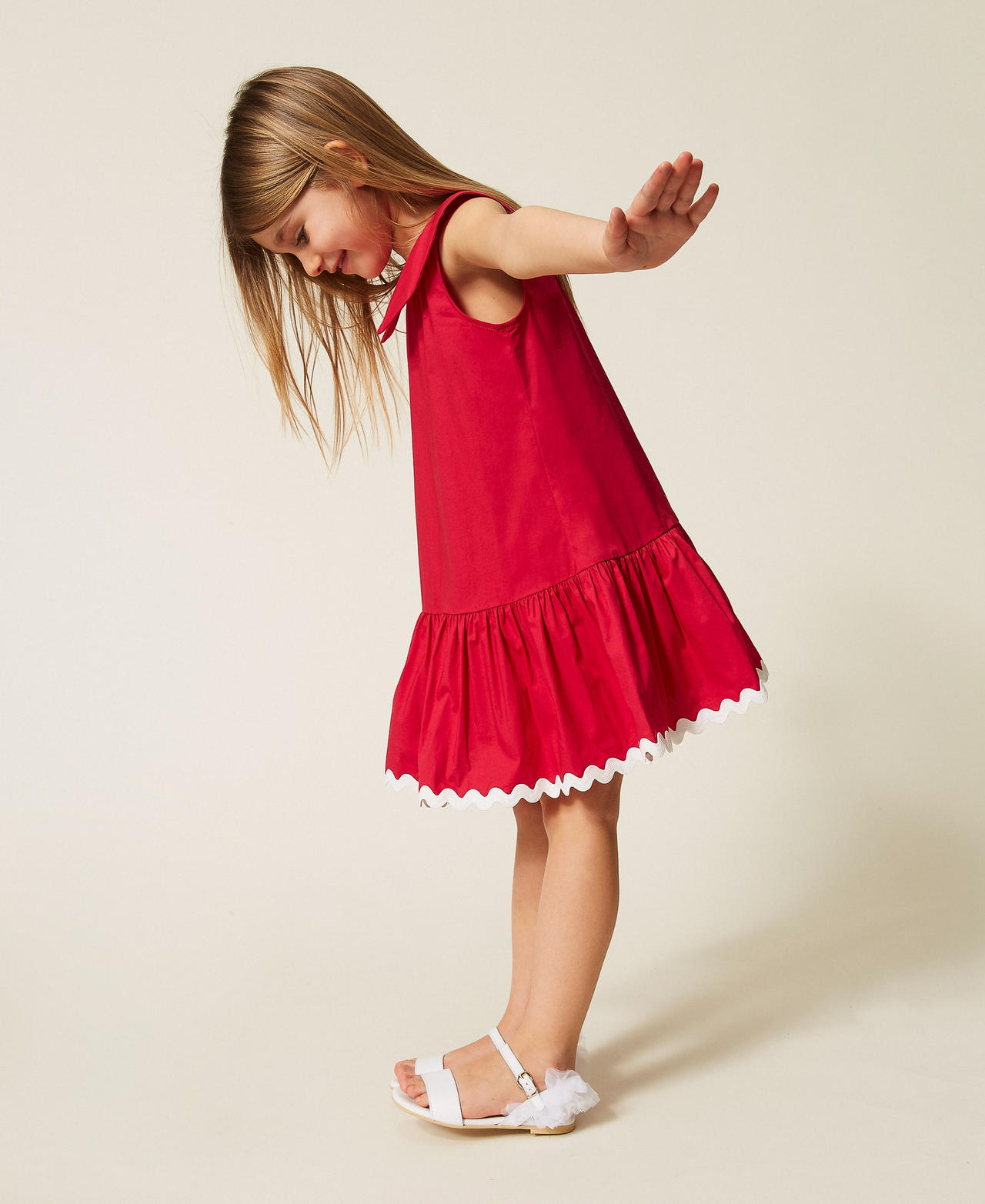 Robe courte pour fille en popeline avec petit col