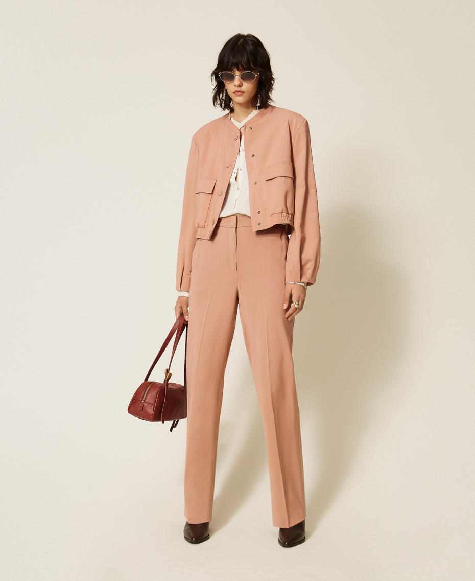 Straight twill trousers with pockets Dusty Pink Woman 262TP268G_00916_T0