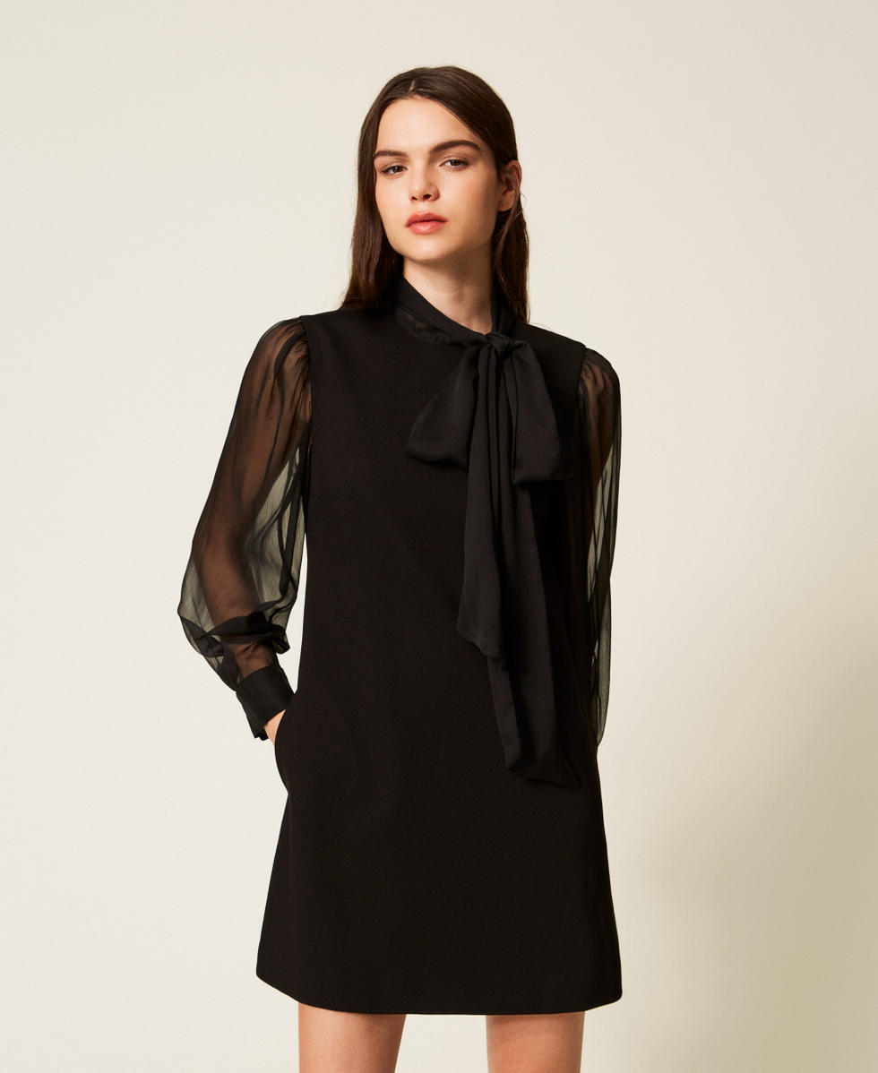 Robe courte avec col lavalli&egrave;re Noir Femme 252AT2211_00006_01