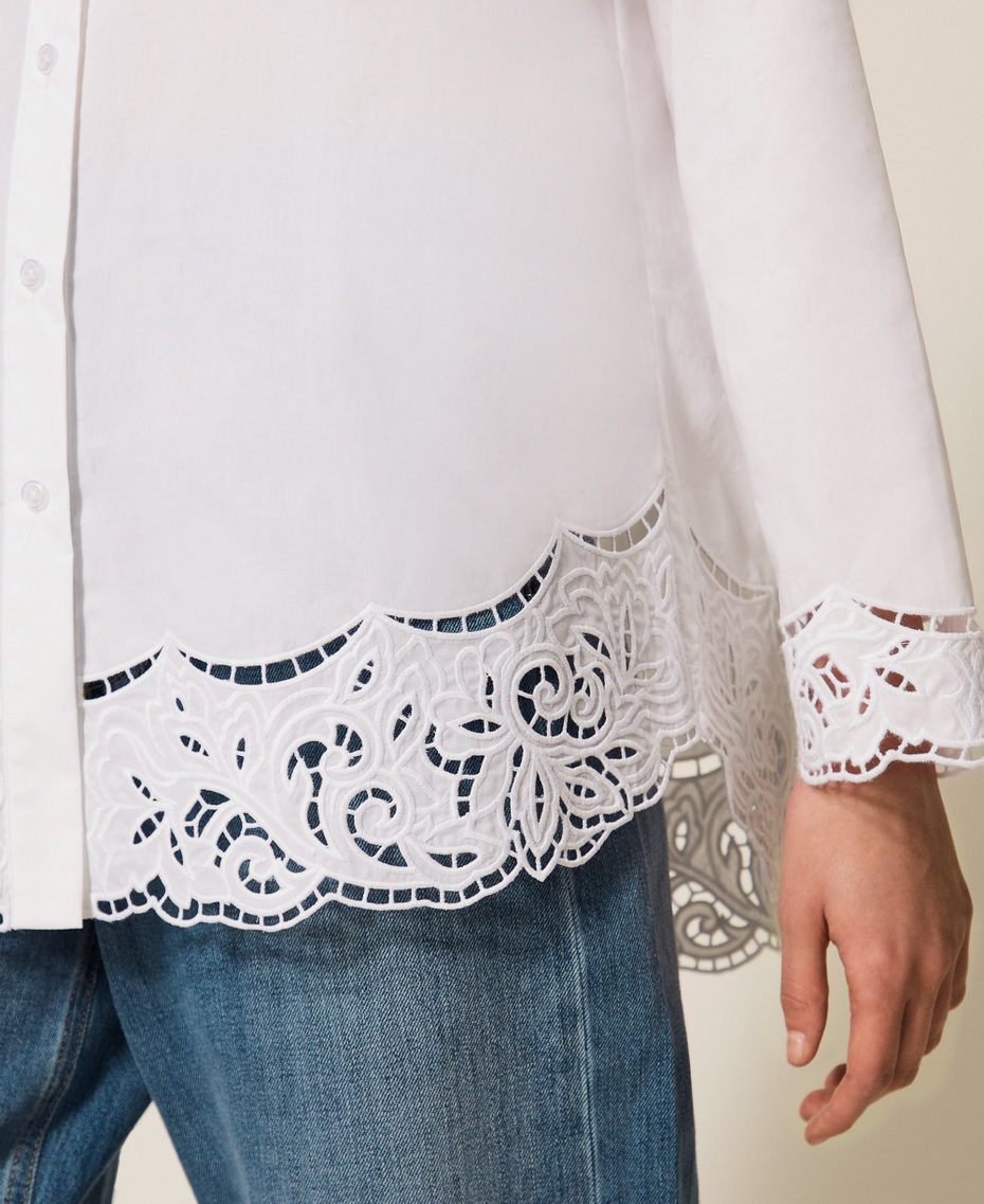 Camicia in popeline con ricamo Bianco Donna 261TP2430_00001_04