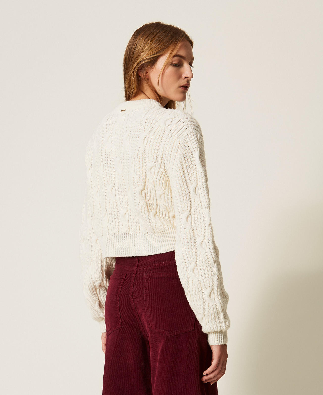 Cropped-Cardigan aus Wollmischung Wei&szlig; Schnee Frau 262TT3011_00282_03