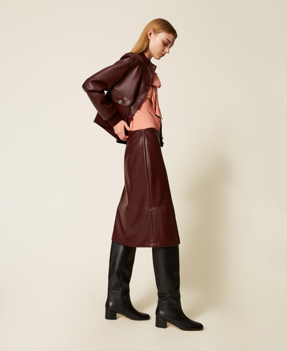 Faux leather midi skirt with buttons