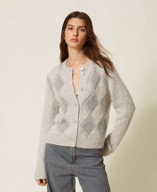 Cardigan jacquard avec losanges et sequins
