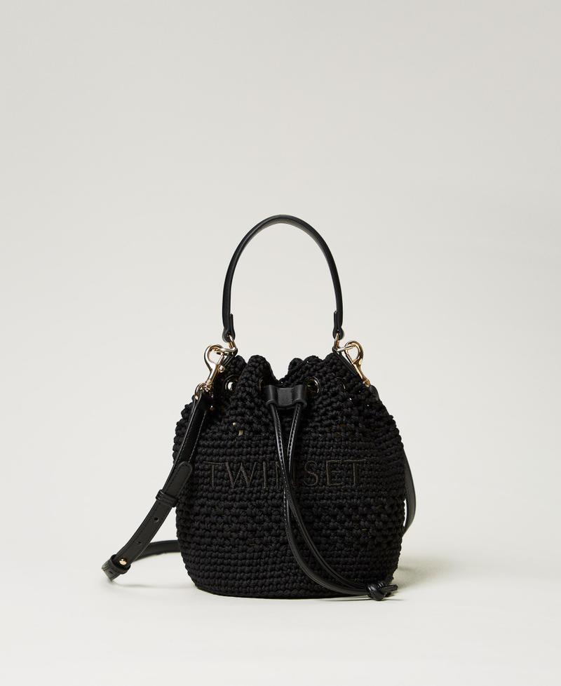 Bucket bag in crochet cotton Black Woman 251TD8111_00006_01