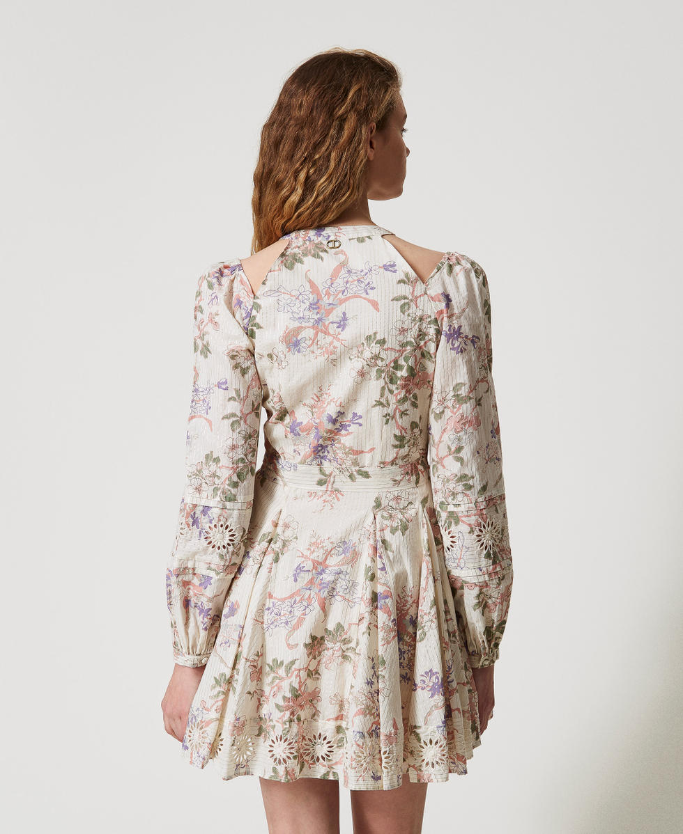 Kurzes Musselinkleid mit Stickereien Multicolor-Blumenprint / Lurex Frau 251TT2154_12494_03