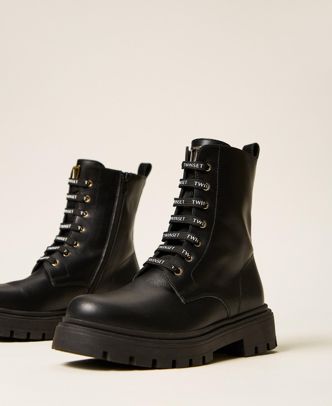 Leather combat boots with logo Black Girl 262GCJ012_00006_02