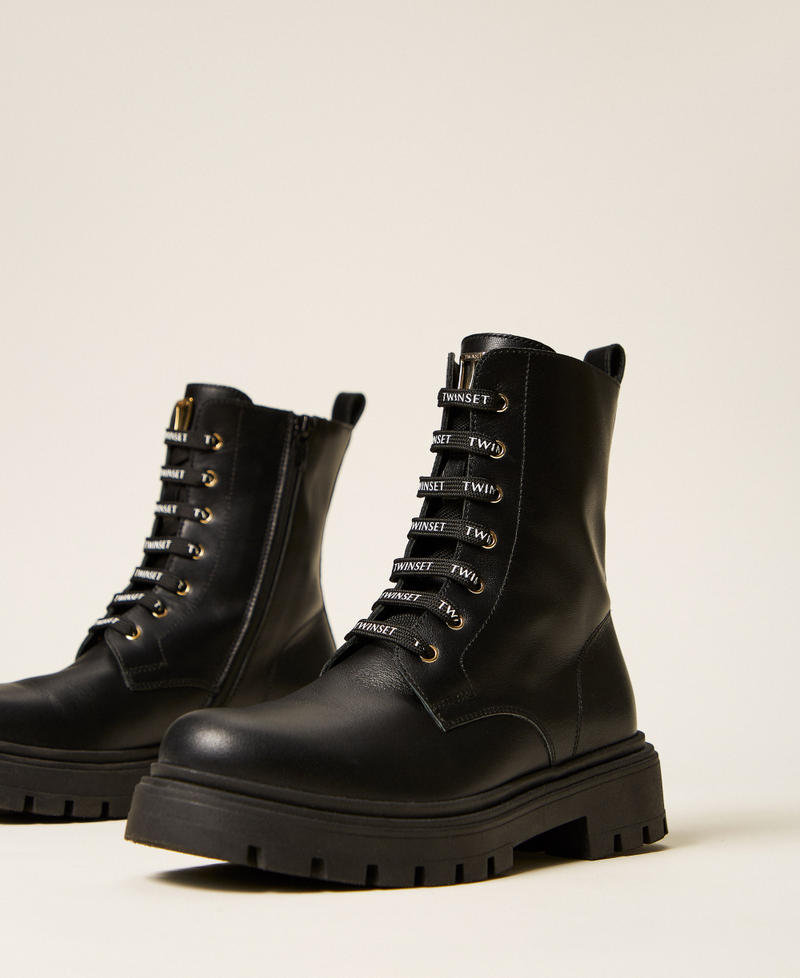 Leather combat boots with logo Black Girl 262GCJ012_00006_02