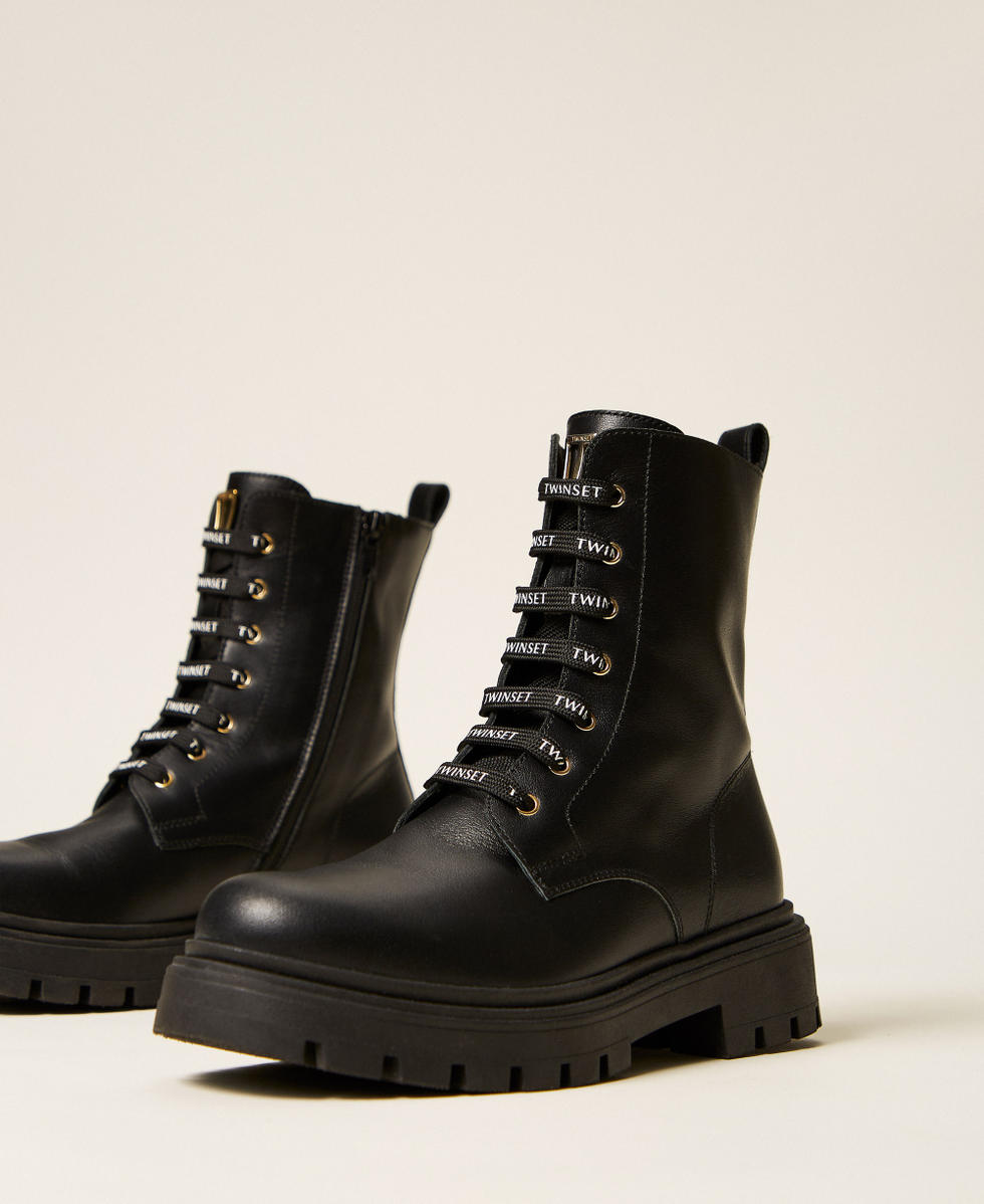 Leather combat boots with logo Black Girl 262GCJ012_00006_02