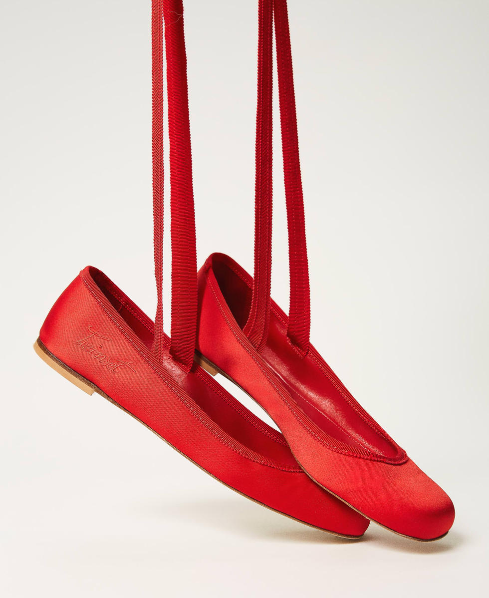 Satin ballerina shoes Woman, Red | TWINSET Milano