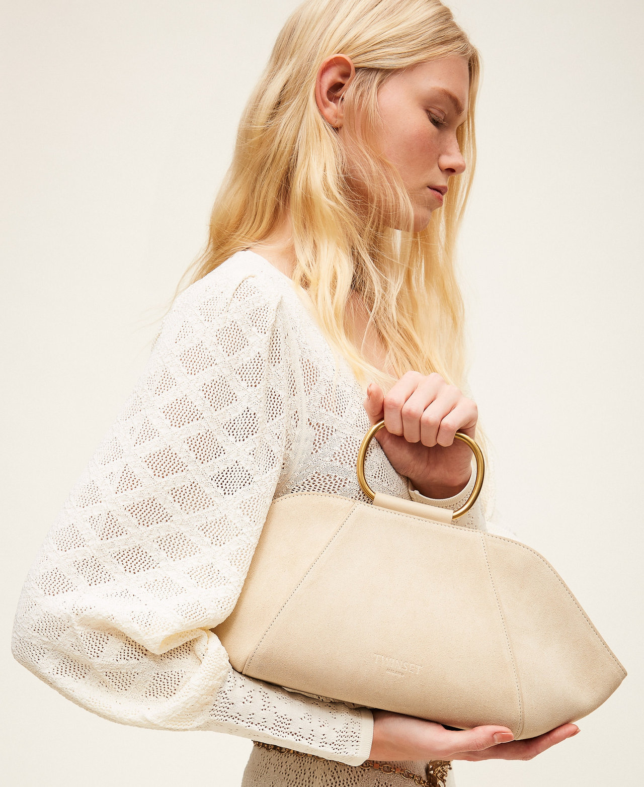Umh&auml;ngetasche aus Veloursleder "Delicate Sand"-Beige Frau 261TB7090_13161_T0