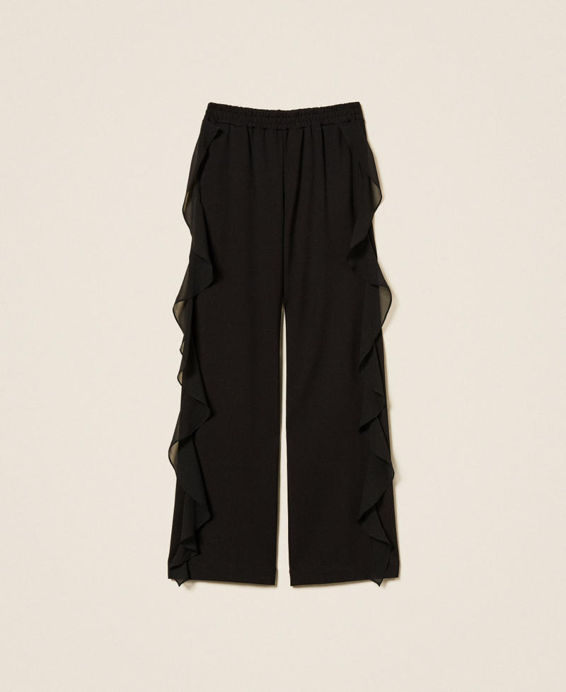 Trousers with georgette ruffles Black Woman 252LI2NCC_00006_S0