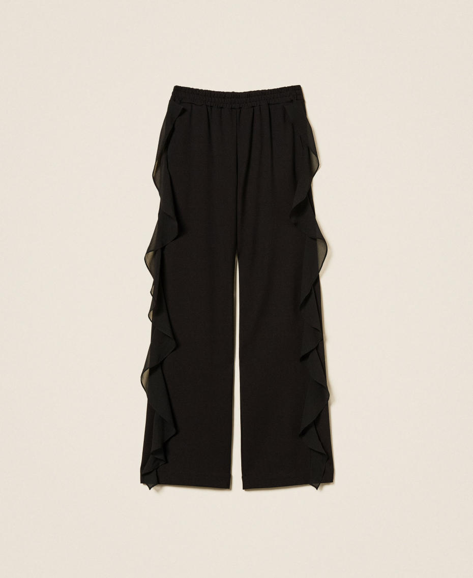 Trousers with georgette ruffles Black Woman 252LI2NCC_00006_S0