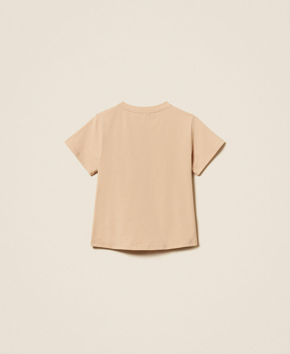 T-shirt regular con ricamo Bicolor Beige "Safari" / Rosso "Magenta" Bambina 261GJ2251_13379_S1