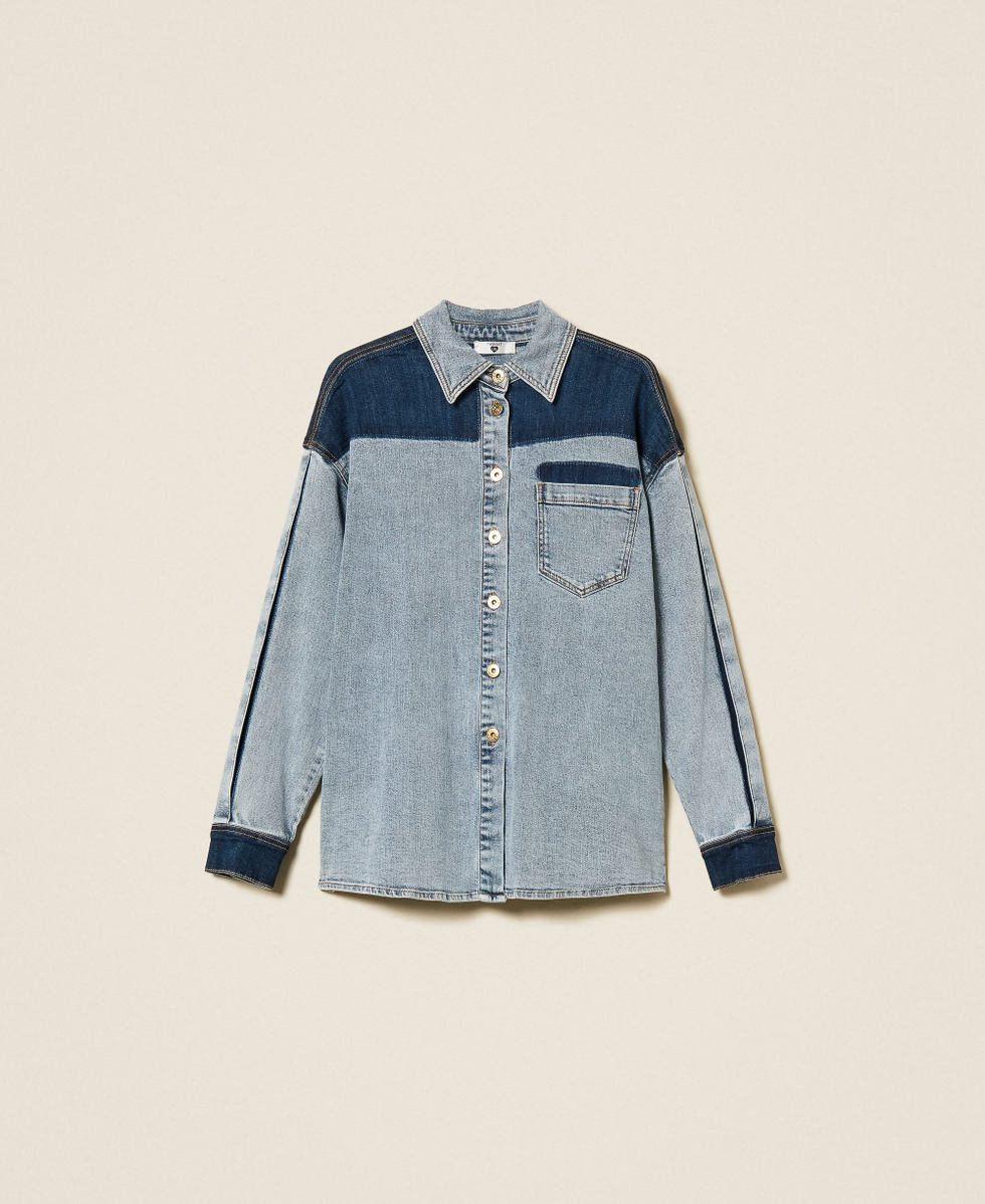 Two-tone denim shirt Two tone Light/Dark Denim Woman 252LI2HAA_12680_S0