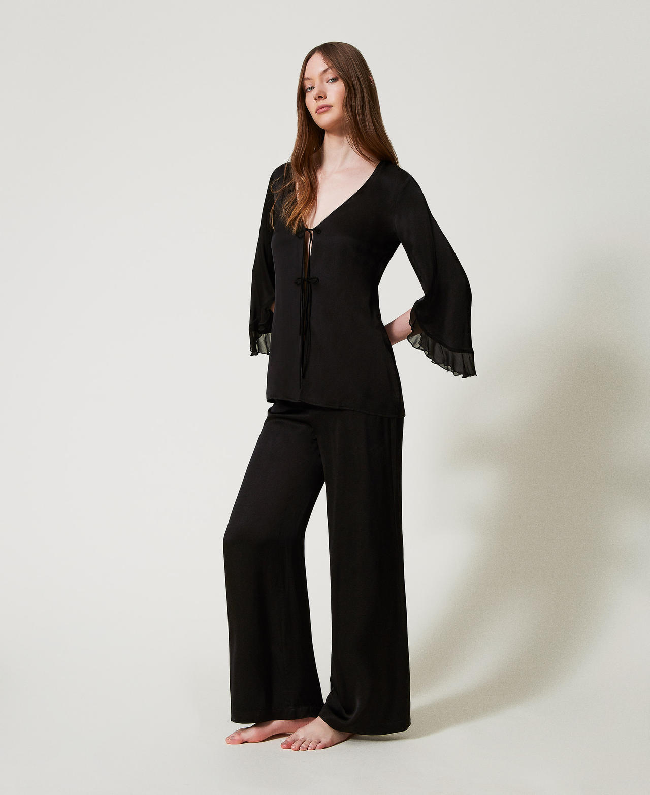 Mannish satin pyjamas Black Woman 251LL2MAA_00006_02