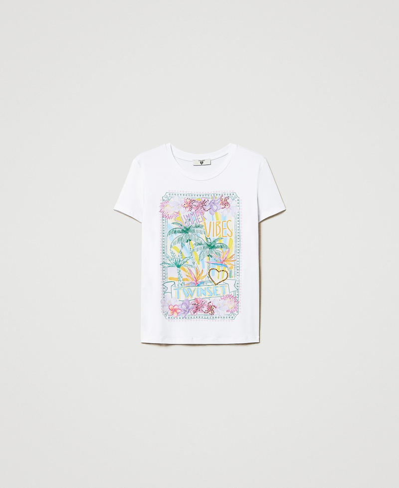 Printed T-shirt with rhinestone heart Mother Of Pearl Woman 251LB2WCC_00059_S0