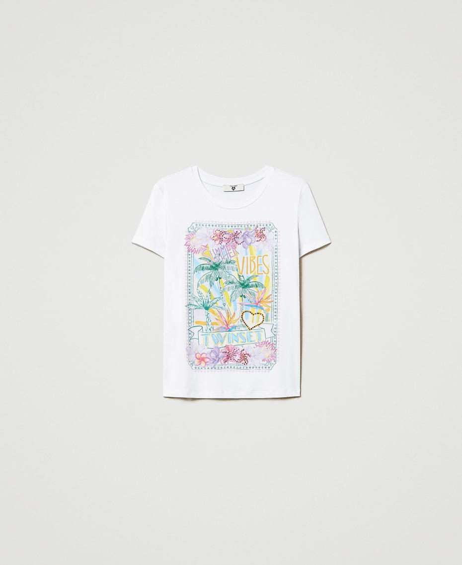 Printed T-shirt with rhinestone heart Mother Of Pearl Woman 251LB2WCC_00059_S0