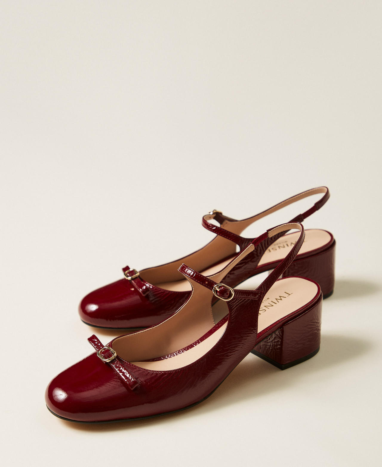Faux patent leather sling back court shoes Bordeaux Woman 252TCP242_00020_02