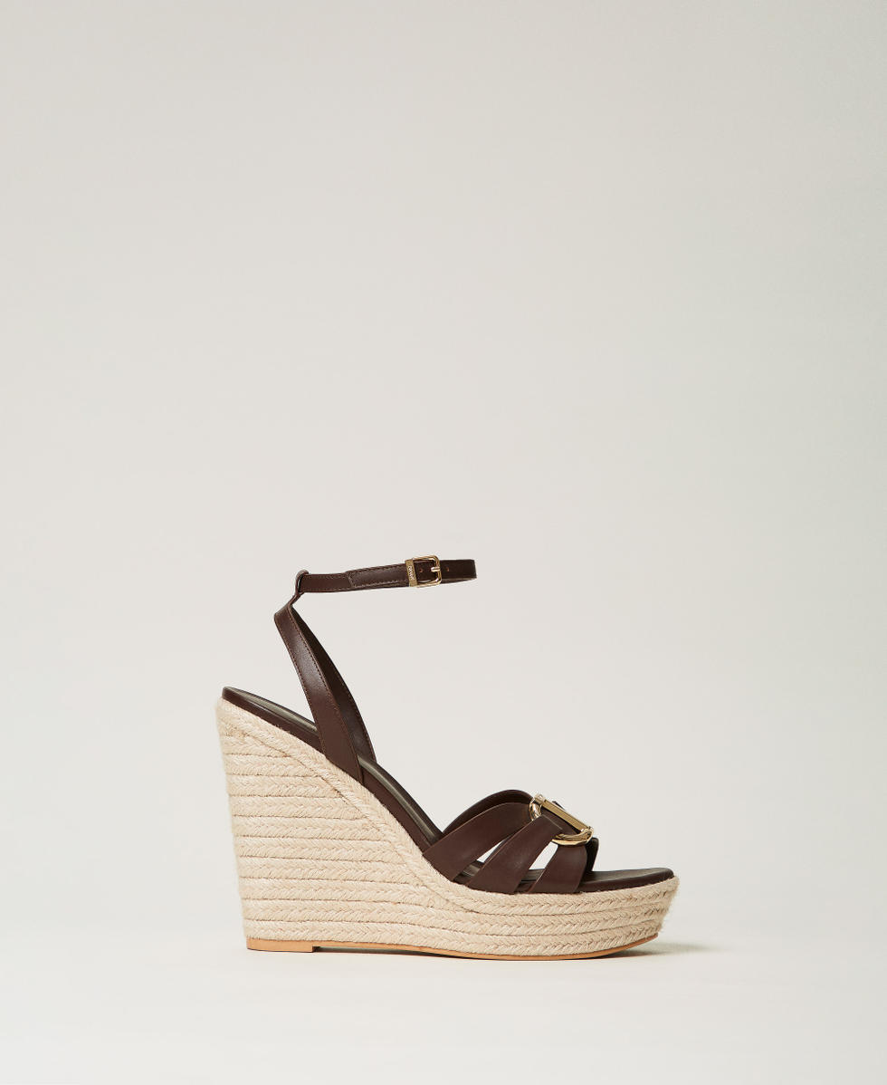 Leather and rope wedge sandals