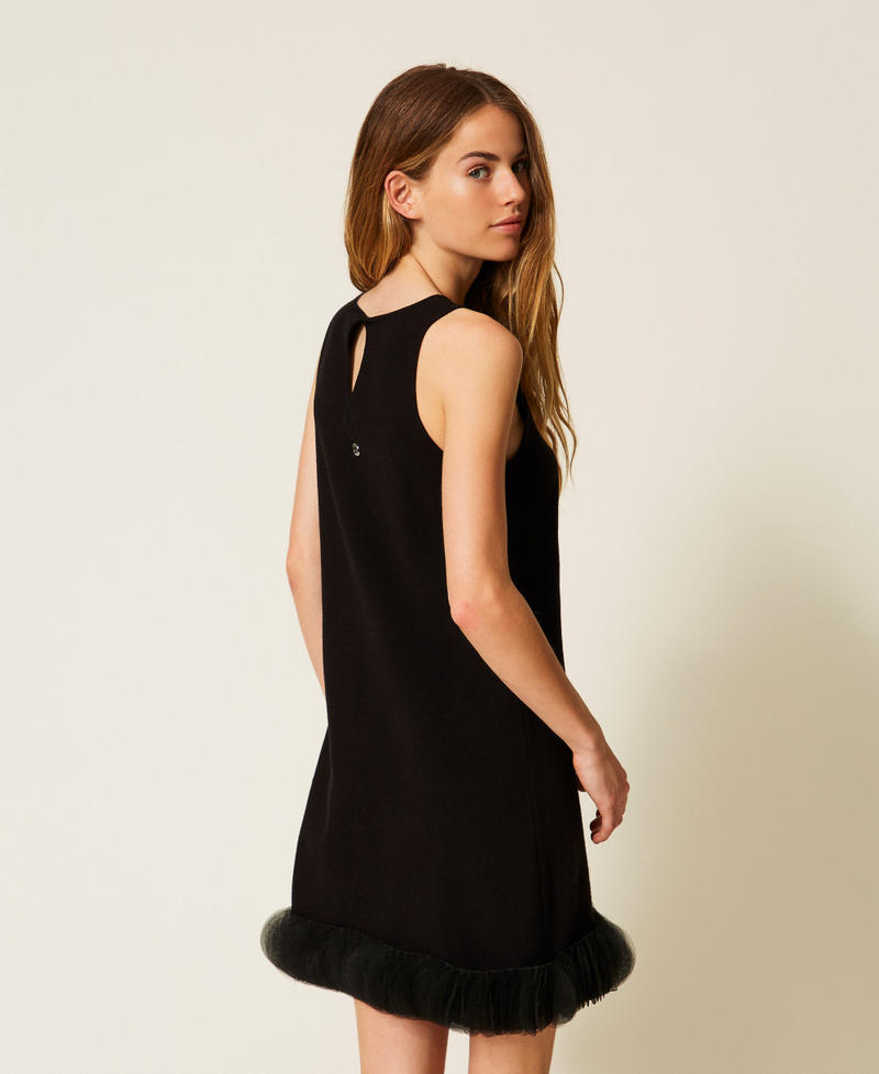 Short knit dress with organza Black Woman 252AP3012_00006_03