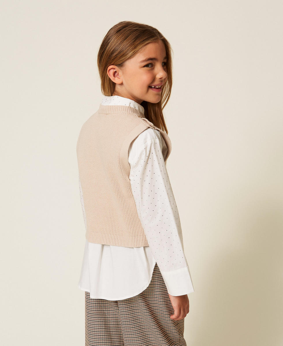 Gilet en maille avec boutons Oval T Beige &laquo;&nbsp;Biscuit&nbsp;&raquo; Fille 252GJ3062_10884_03