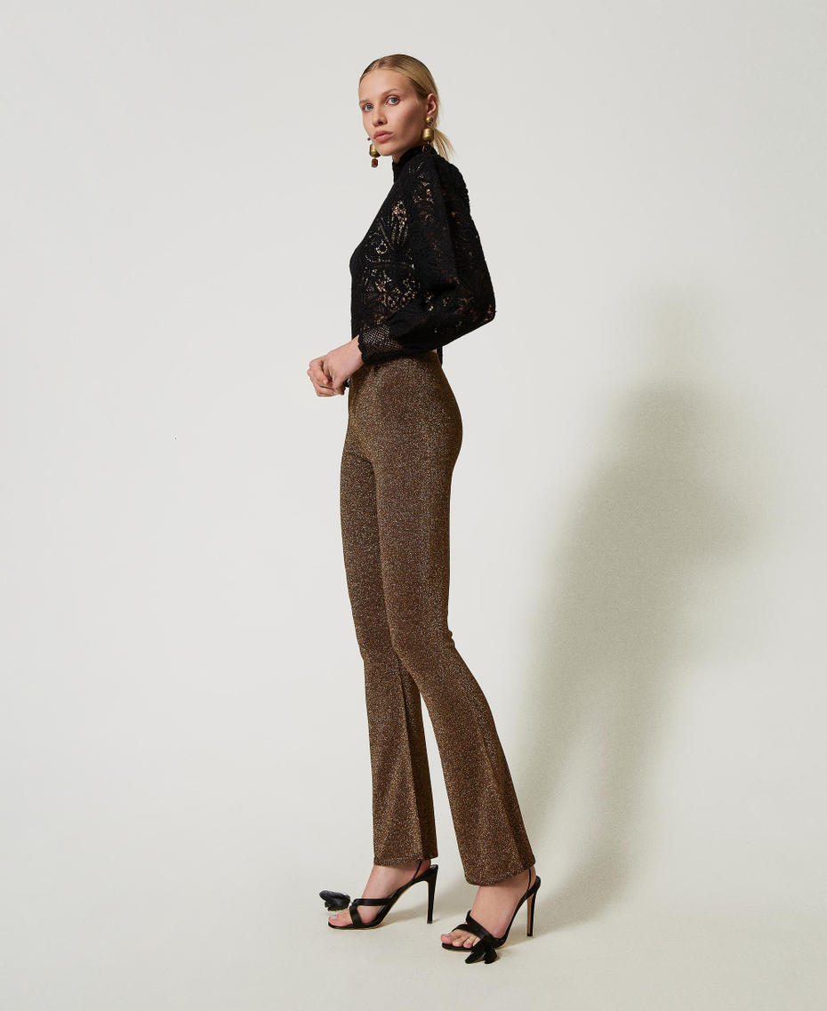 Pantalon &eacute;vas&eacute; en maille avec lurex Bicolore Fondant/Or Fonc&eacute; Femme 242TS3173_12027_03