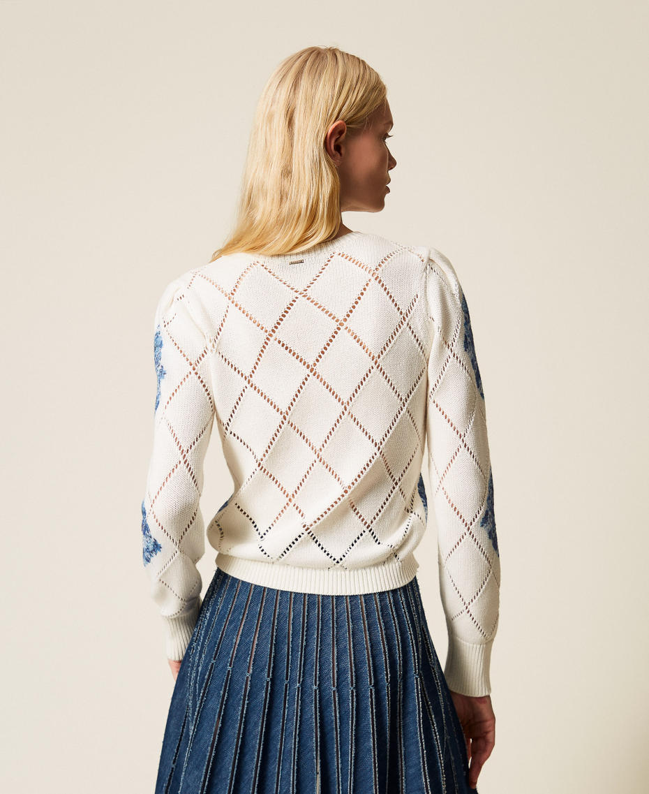 Pullover mit Rauten und floralem Print Floraler Rauten-Print Topas-Hellblau Frau 261TP3450_13454_03