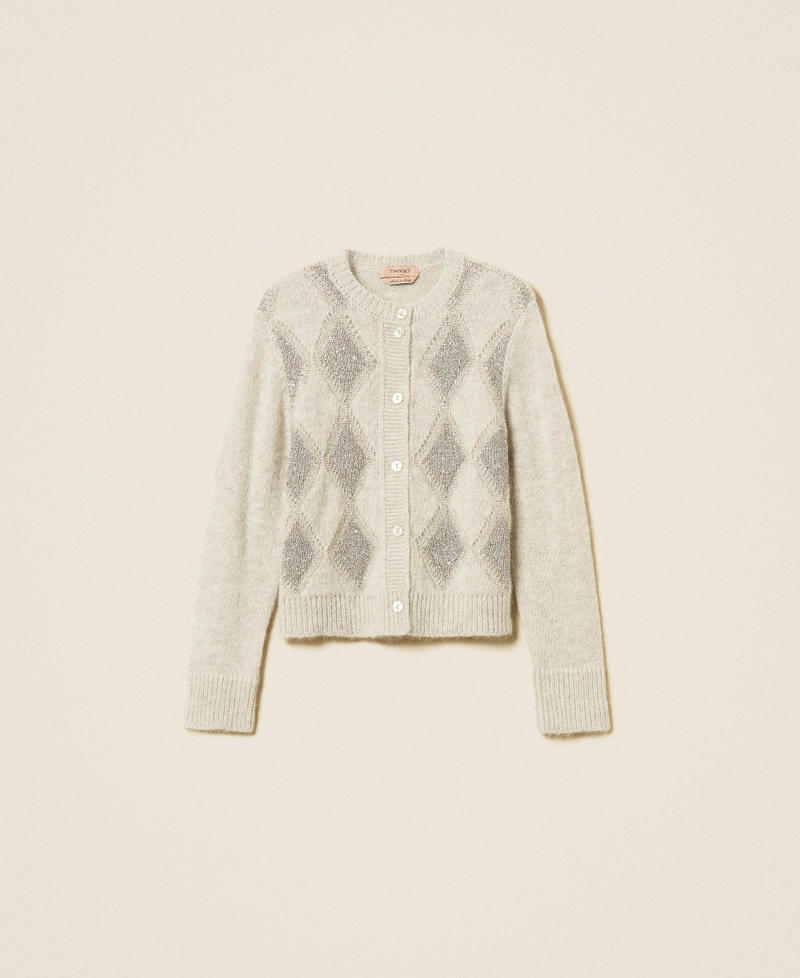 Jacquard diamond cardigan with sequins Light Grey Melange Woman 262TT3170_12837_S0