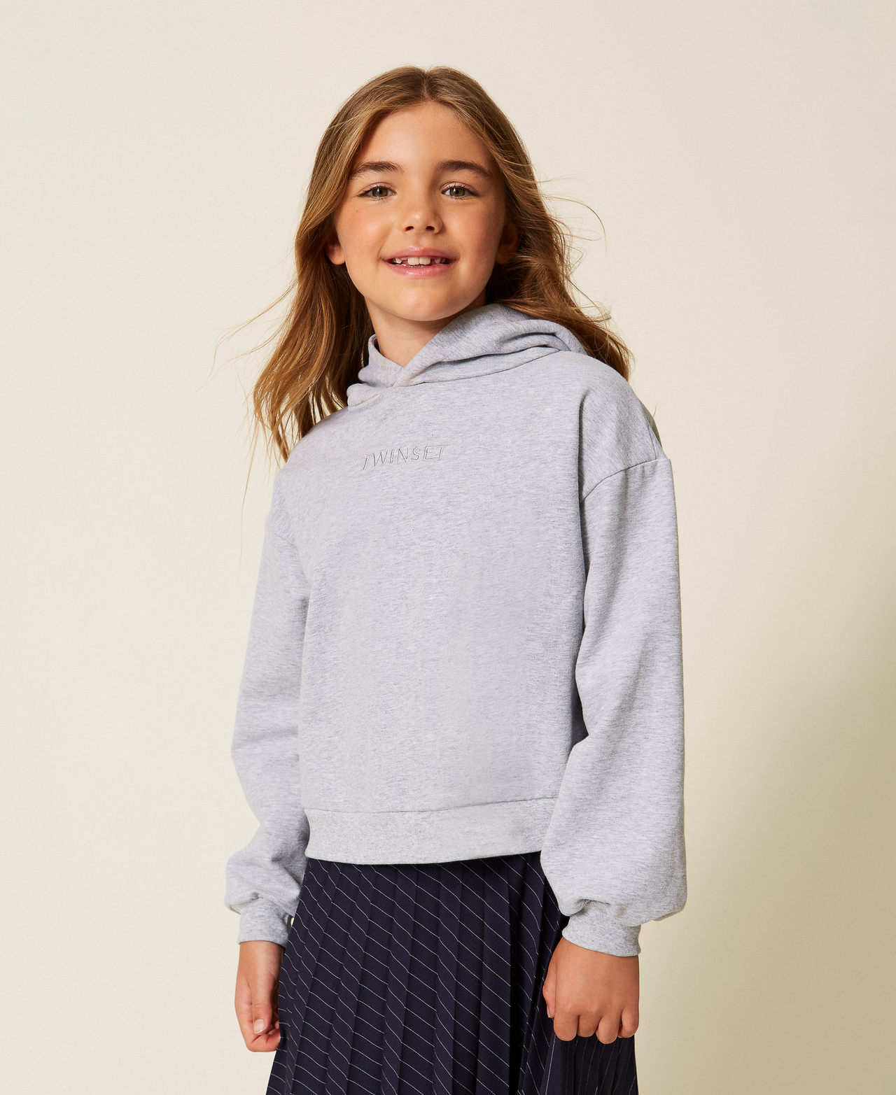 Hoodie with logo embroidery Light  Melange Grey Girl 252GJ2010_11834_01