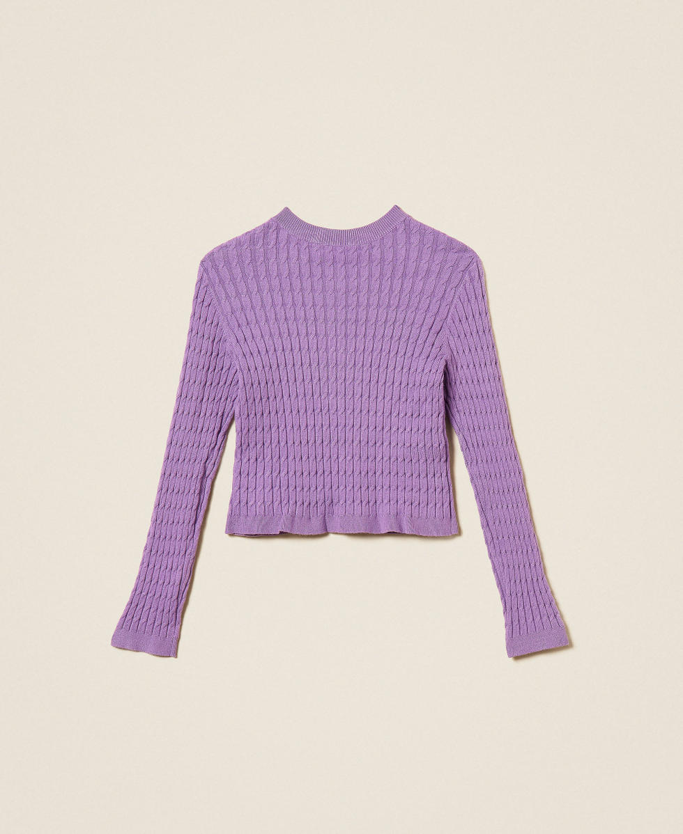 Cardigan ajust&eacute; en maille torsad&eacute;e Violet &laquo;&thinsp;Jacinthe&thinsp;&raquo; Fille 262GJ3072_11296_S1