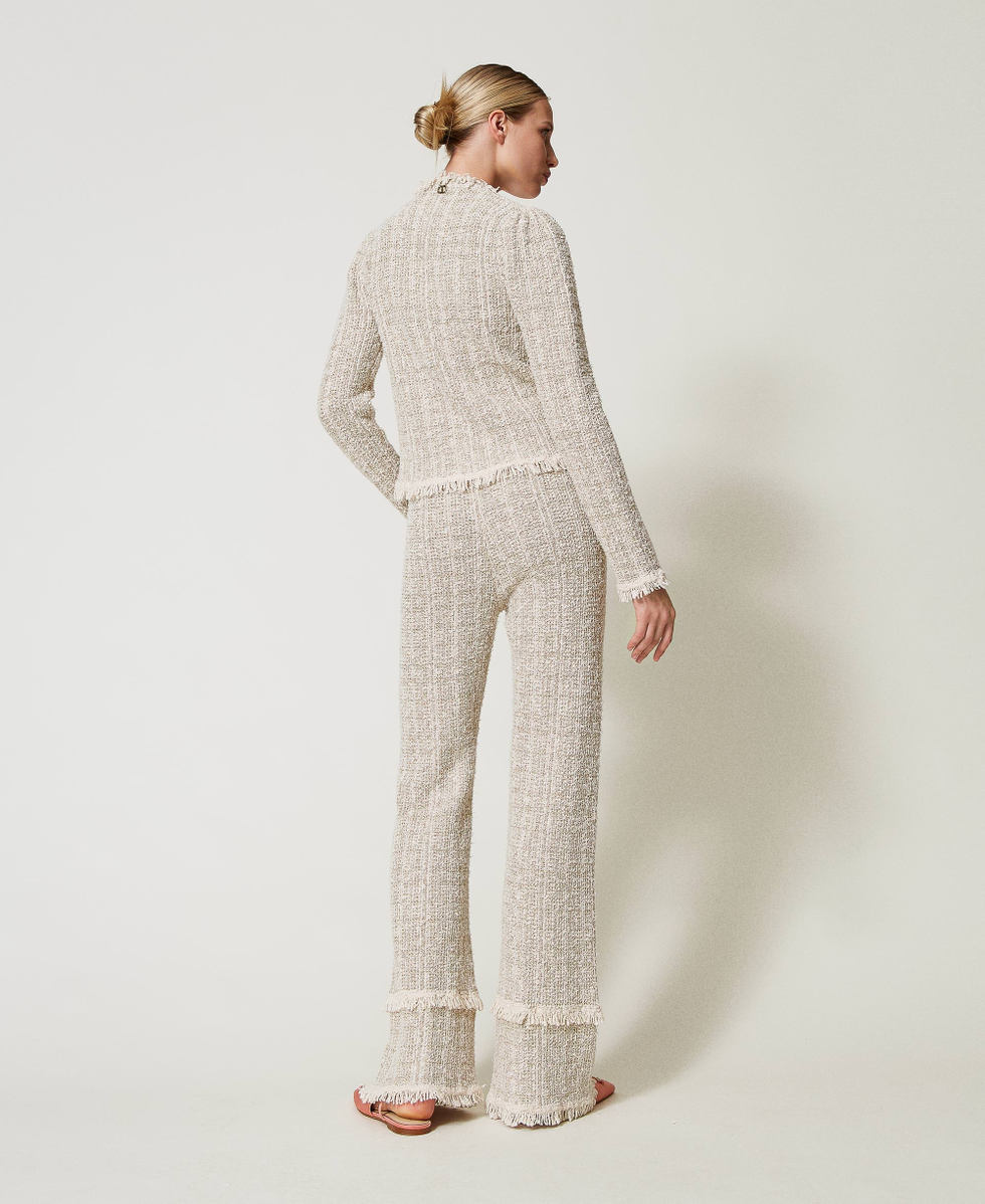 Jacquard knit trousers with lurex Snow Gold Lurex Jacquard Woman 251TP3562_12317_03