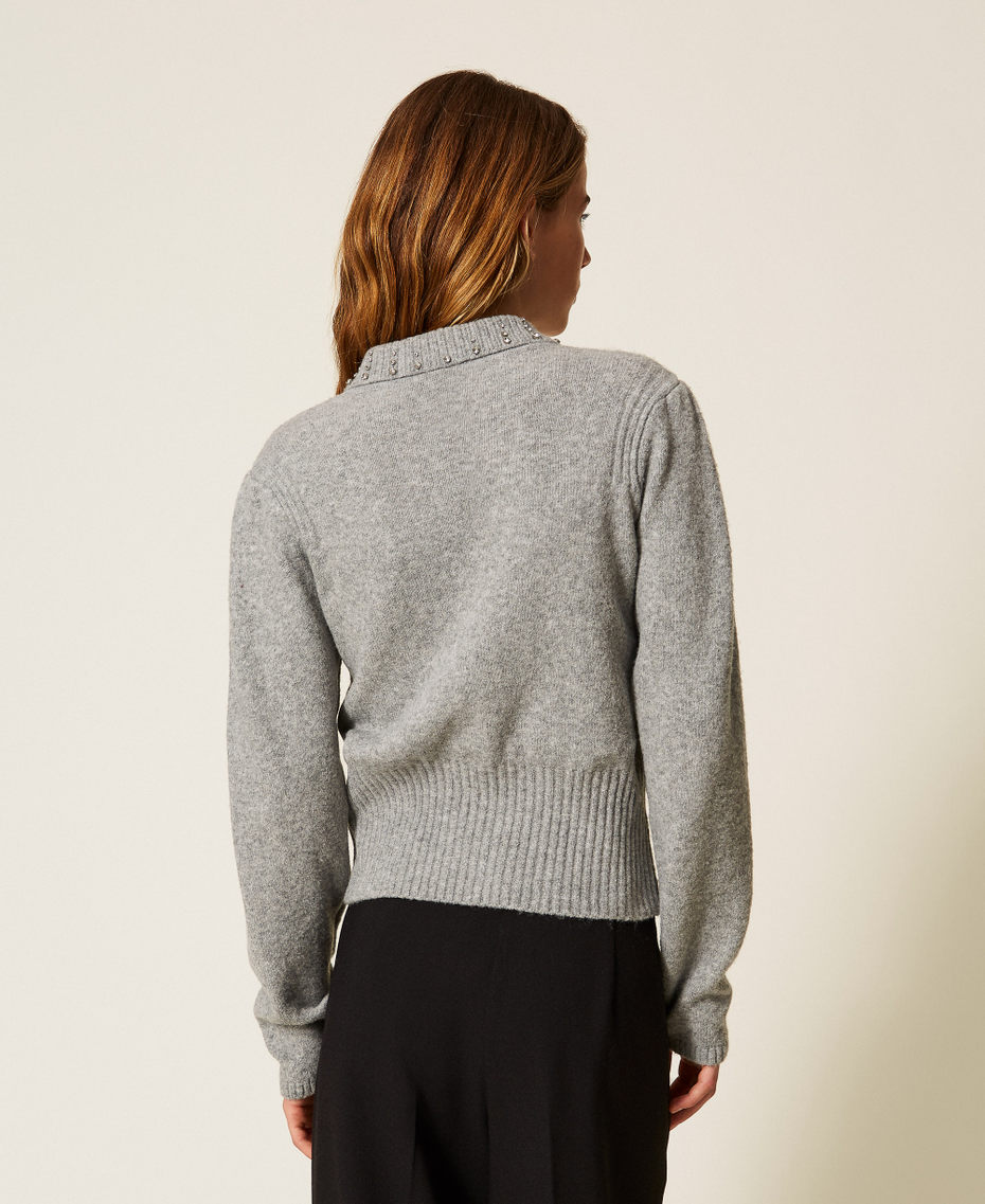 Recycled yarn polo collar jumper Light Grey Melange Woman 252AP3160_11811_03