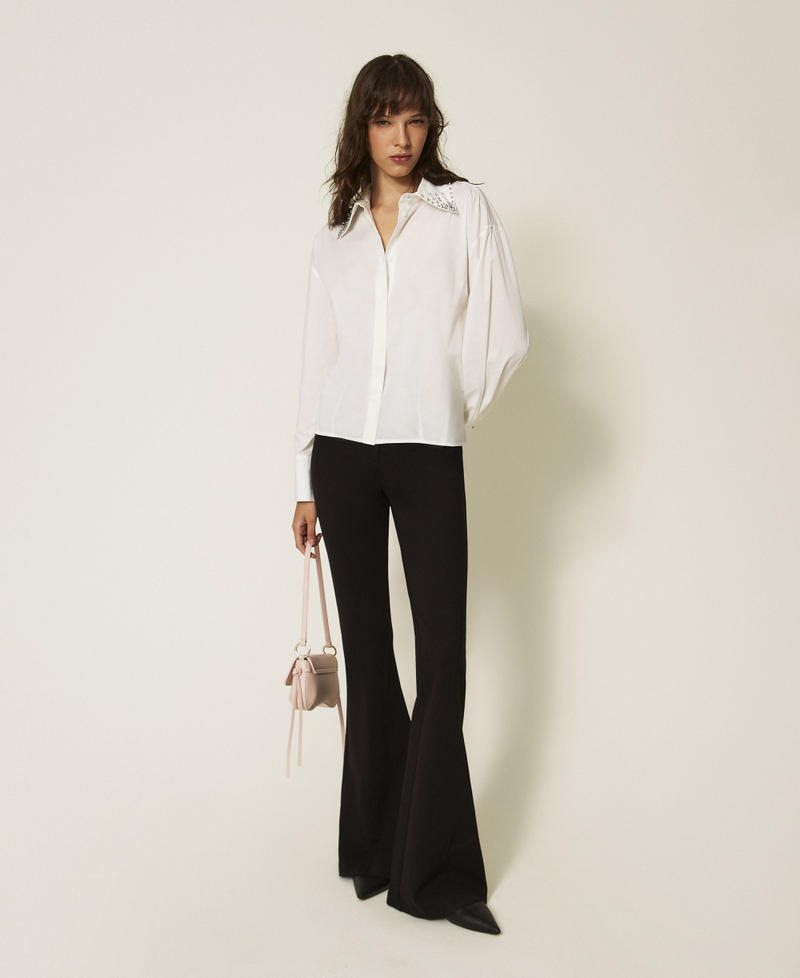 Hemdbluse aus Popeline mit Strass Mattwei&szlig; Frau 261AP2125_00526_T0