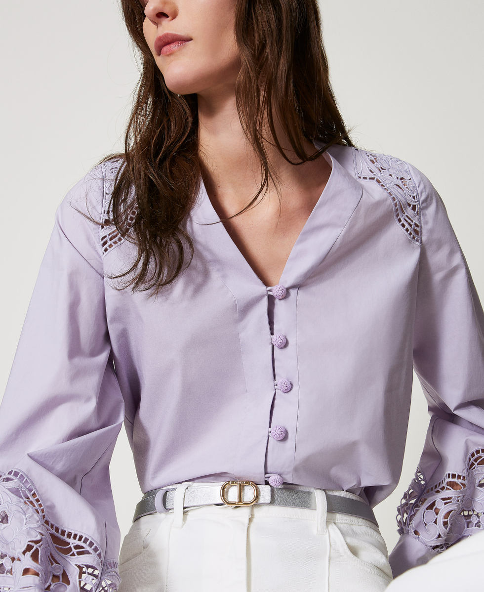 Thin reversible leather belt Two-tone Lilac Bloom/Silver Woman 251TO5051_12408_T0