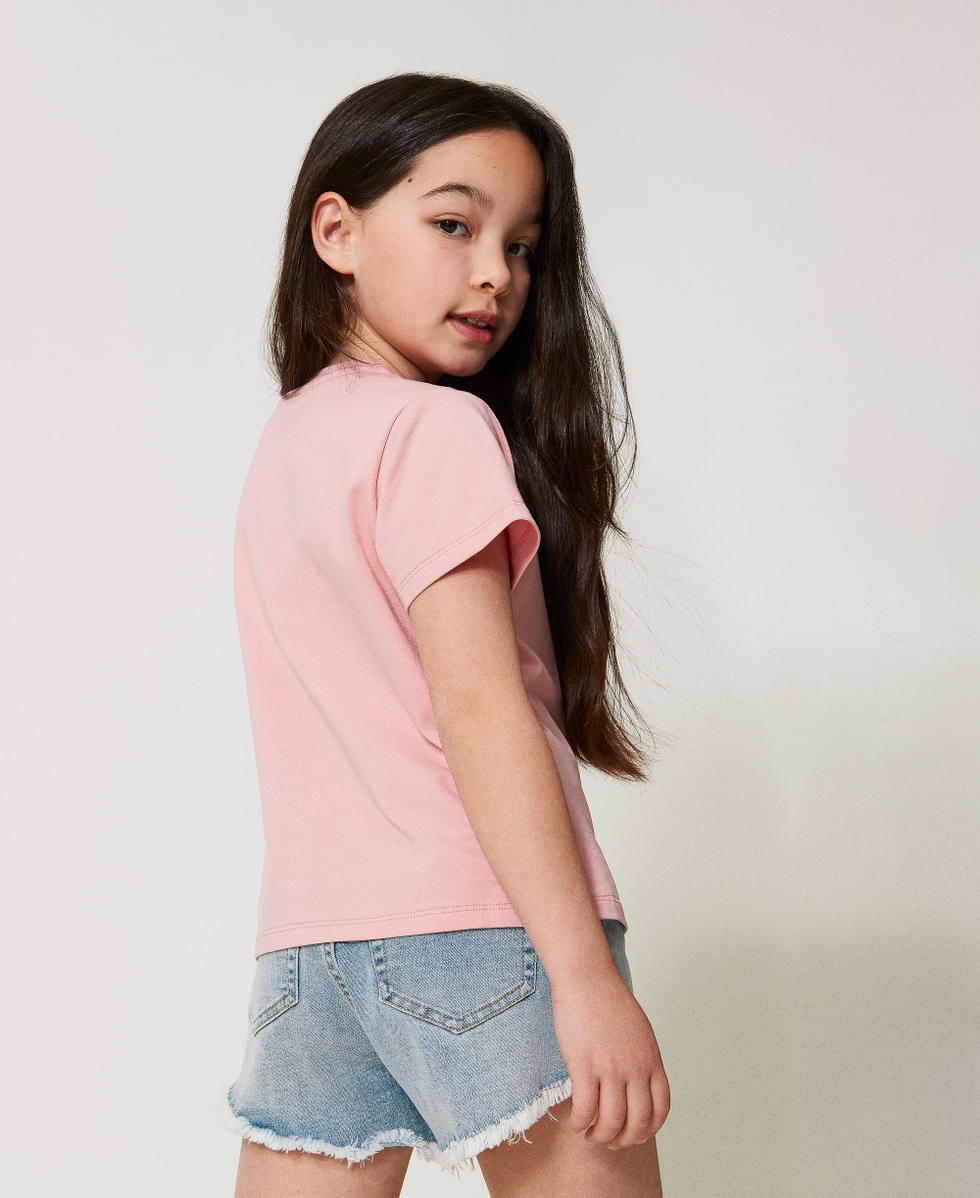 T-shirt con Oval T strass Sweet Rose Bambina 251GJ2485_00533_03