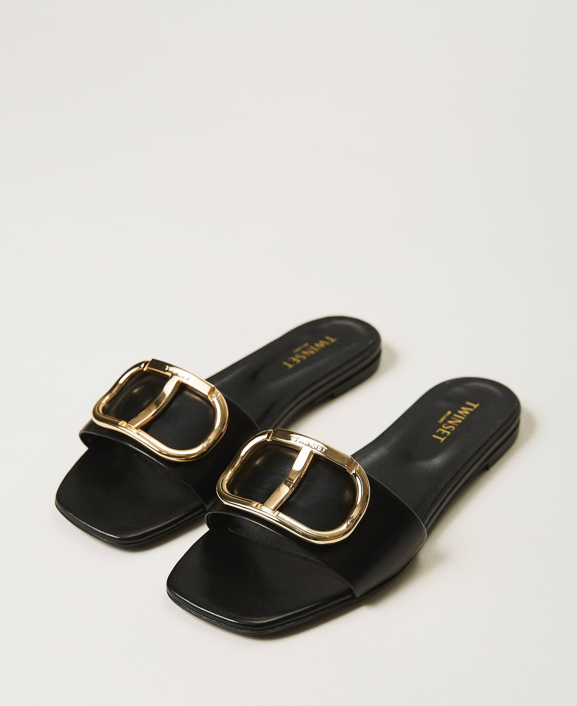 Sandales slide en cuir avec logo