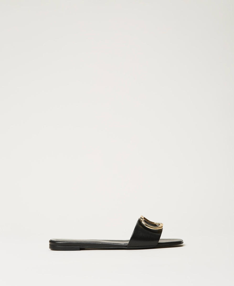 Black leather sliders best sale