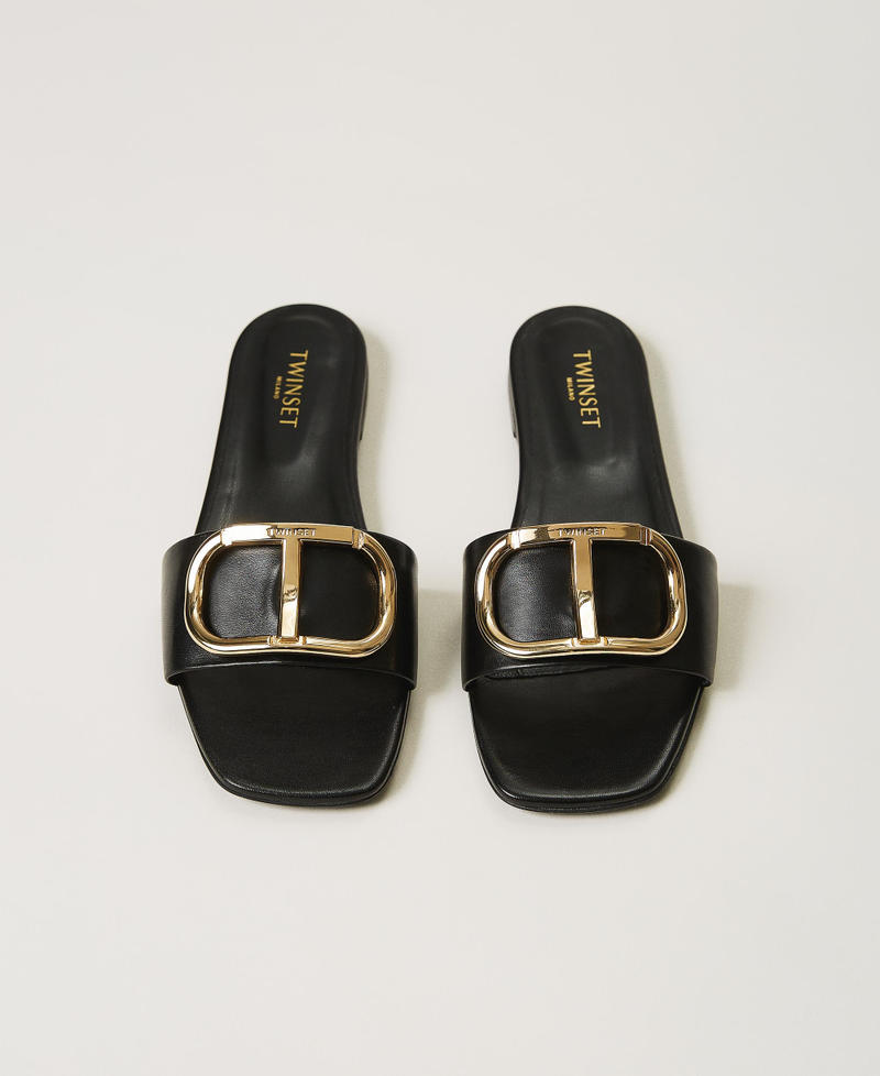 Sandales slide en cuir avec logo Blanc Neige Femme 211TCT014-05