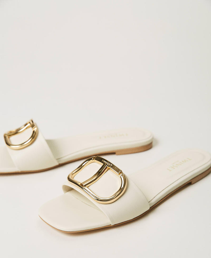 Sandales slide en cuir avec logo Blanc Neige Femme 211TCT014-01
