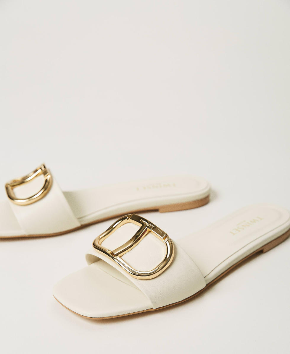 Sandales slide en cuir avec logo
