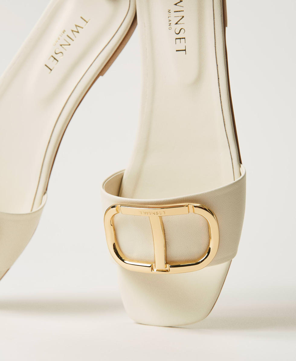Slide Pantolette aus Leder mit Logo Frau WeiB TWINSET Milano