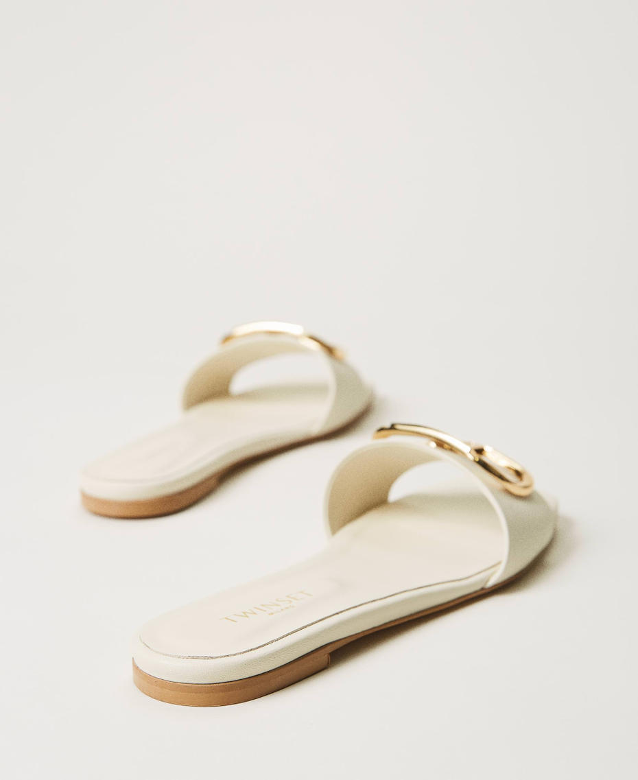 Sandales slide en cuir avec logo Blanc Neige Femme 211TCT014-04