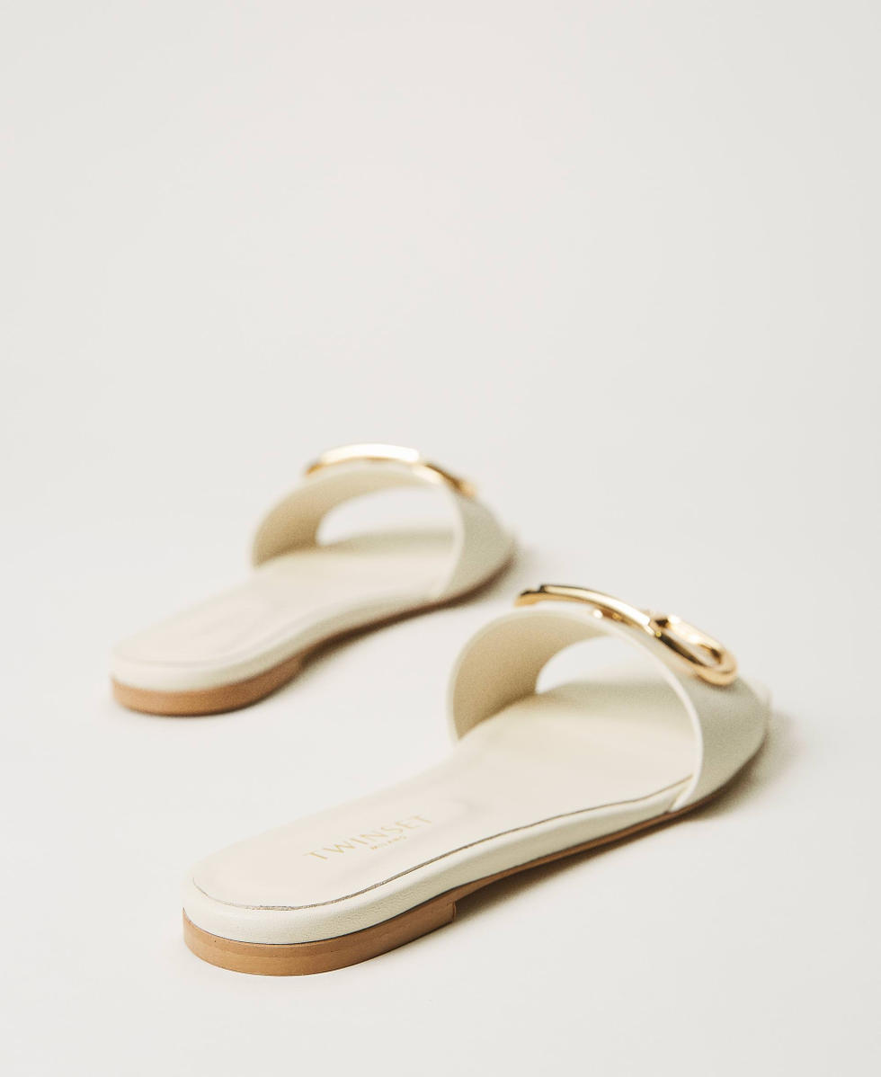 Leather sliders with logo Woman White TWINSET Milano
