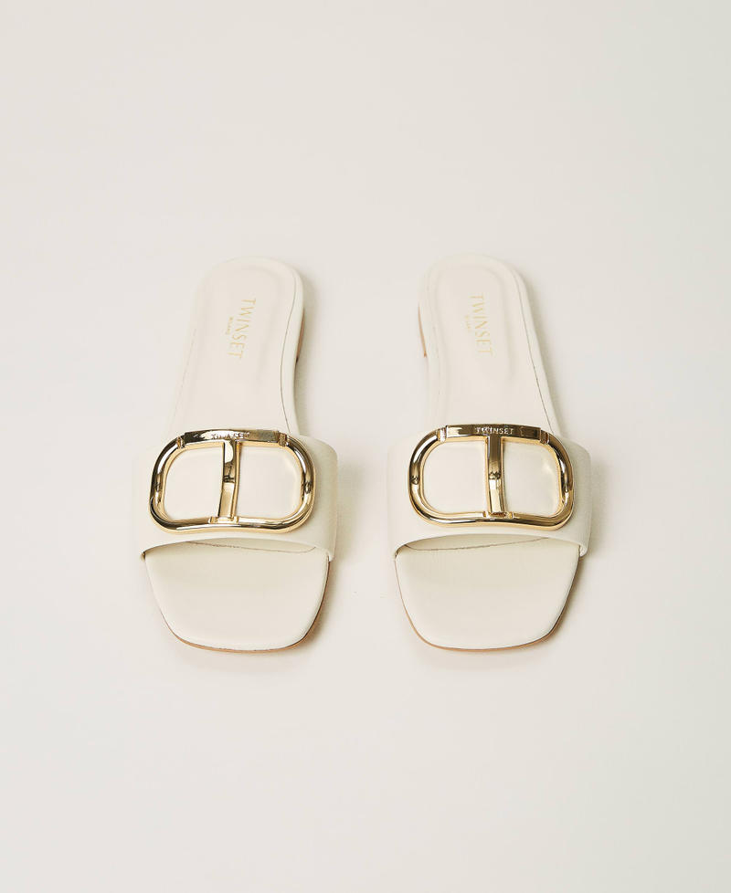 Sandali slide in pelle con logo