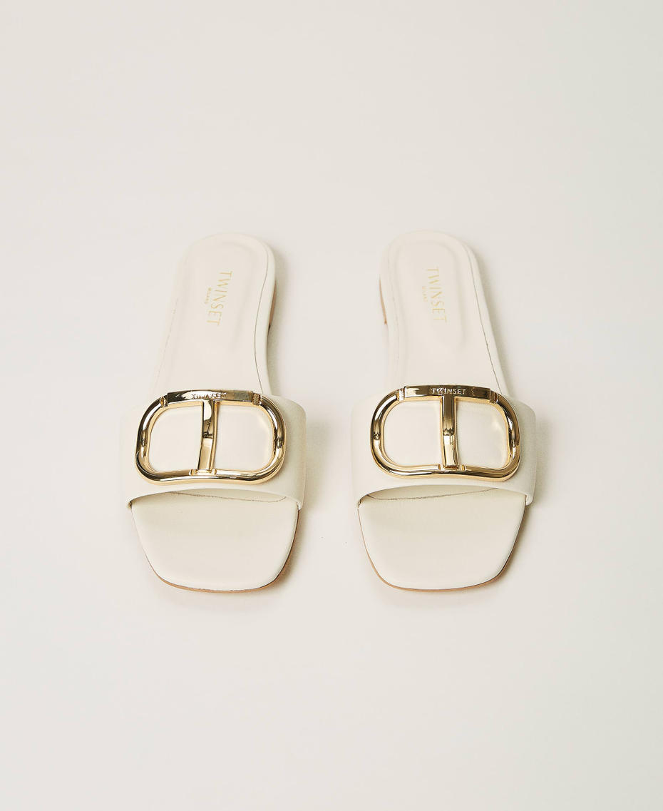Sandali slide in pelle con logo