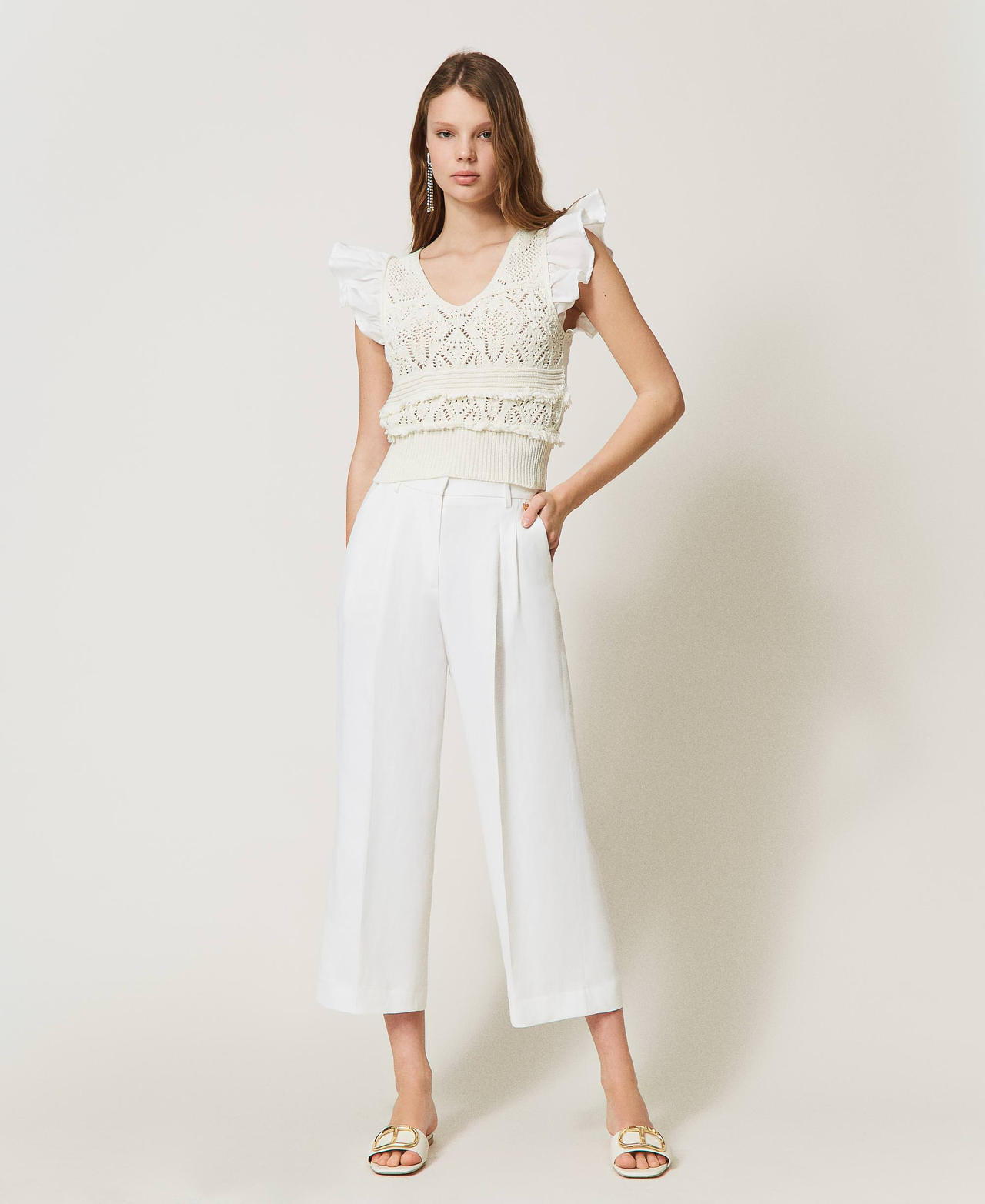 Sandali slide in pelle con logo