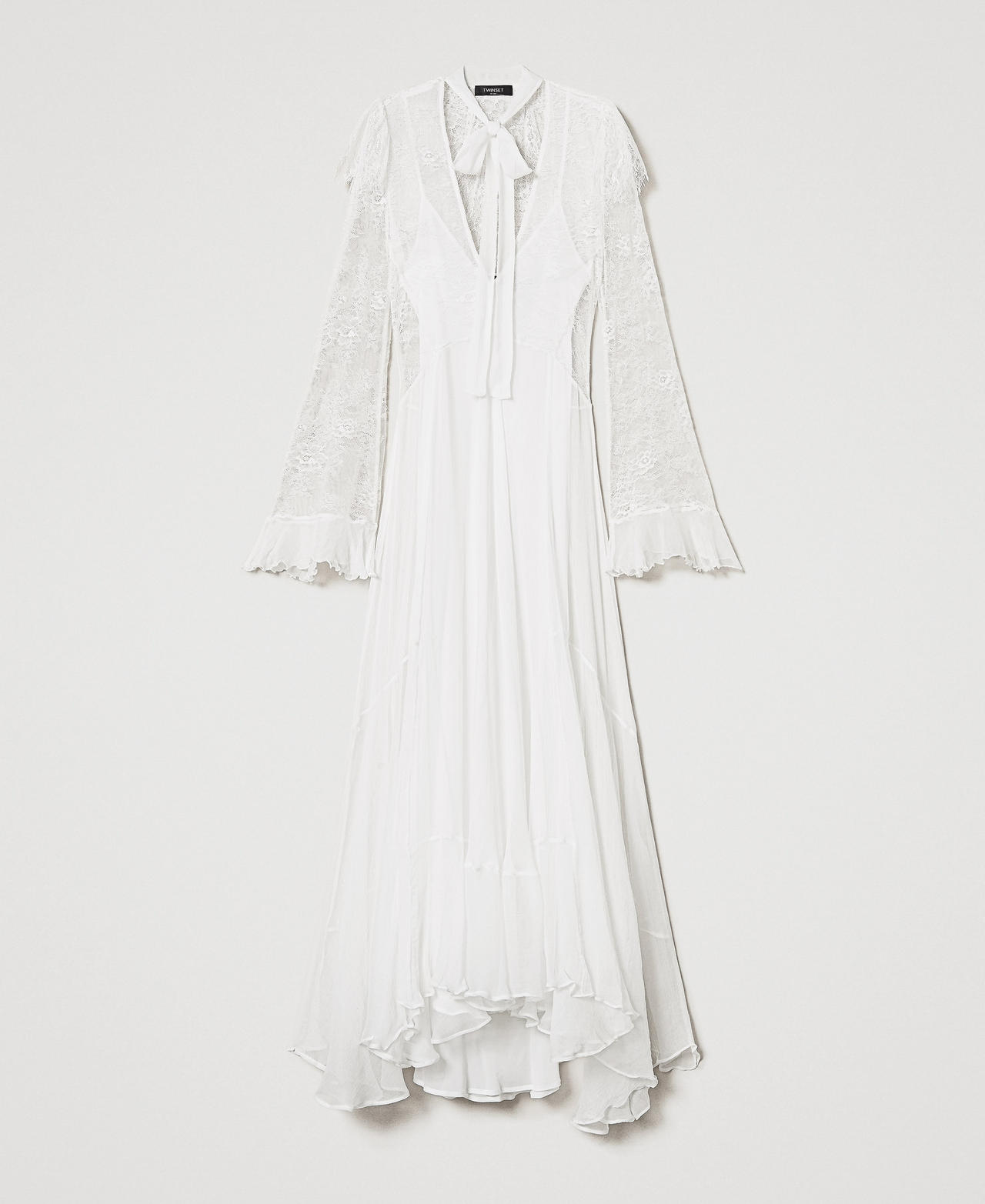 Abito lungo 'Giglio' in pizzo e seta Bianco Neve Donna 251TS2091_00282_0S