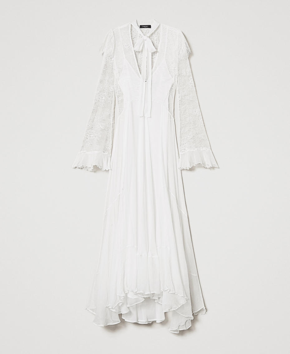 'Giglio' long dress in lace and silk